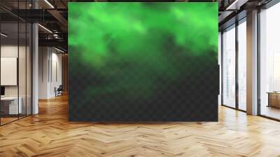 Green smoke isolated on transparent background. Realistic green bad smell, magic mist cloud, chemical toxic gas, steam waves. Realistic vector illustration Wall mural