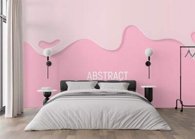 Pink abstract paper cut slime background. Banner with slime abstract background with pink paper cut waves. Vector illustration. Wall mural