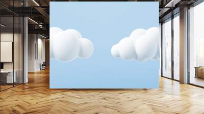 White 3d clouds set isolated on a blue background. Render soft round cartoon fluffy clouds icon in the blue sky. 3d geometric shapes vector illustration Wall mural