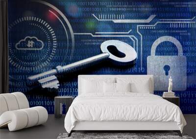 digital key and privacy management policy for cyber security , security awareness concept Wall mural