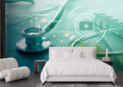 Medical examination and healthcare business concept, Big Data for health analytics, health insurance marketing strategy Wall mural