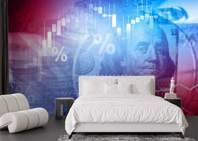 US financial inflation crisis with stock market graph , economy problem , investment analysis concept Wall mural