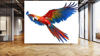 A parrot flying, wings spread, isolate on white background Wall mural