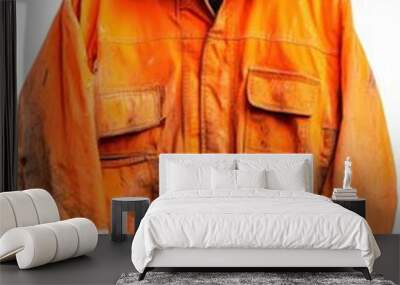 Bright orange construction jacket isolated on white background Wall mural