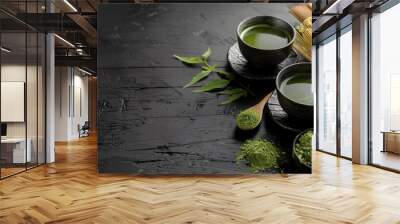 Matcha green tea powder on the ground Wall mural