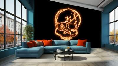 Fire burning skull. Devilish Skull burning Hell with scary, halloween, horror concept. Royalty high-quality free stock photo image fire flames burn over a devilish skull on a black background Wall mural