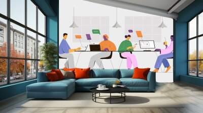 People working together in the office, analysing data, planing, discussing projects. Vector illustration of teamwork concept Wall mural