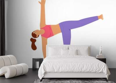 Woman practicing yoga, half moon pose. Flat vector illustration, isolated character Wall mural