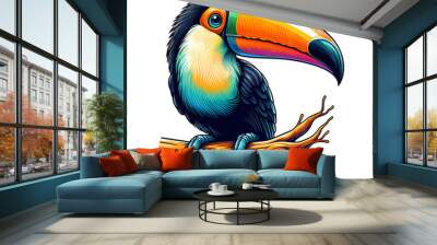 Colorful logotype of a drawn toucan bird on a white background Wall mural