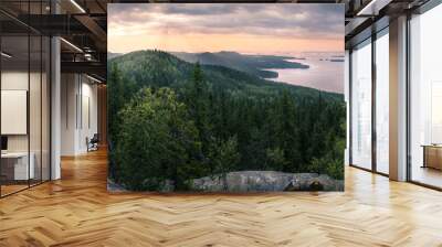 Scenic landscape with lake and sunset at evening in Koli, national park. Wall mural