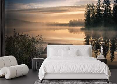 Scenic landscape with morning mood and sunrise at autumn in Finland Wall mural