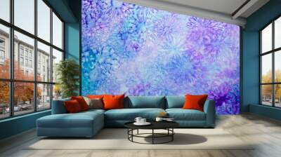 Abstract purple and teal water colored floral background. Vibrant blue and lilac flower background Wall mural