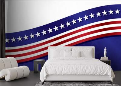 Patriotic background. Red white and blue stars and stripes wave banner for Memorial Day, Independence Day, Presidential election, fourth of July or Veterans day Wall mural