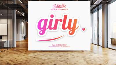 Editable text effect girly 3d text template premium vector Wall mural