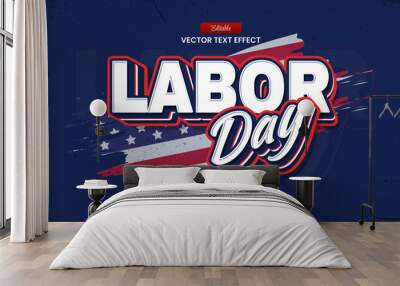 Vector design editable text effect, labor day 3d bold Wall mural