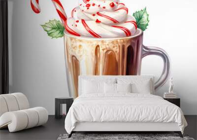 Christmas hot chocolate peppermint, chocolate bar watercolor clipart Wall mural