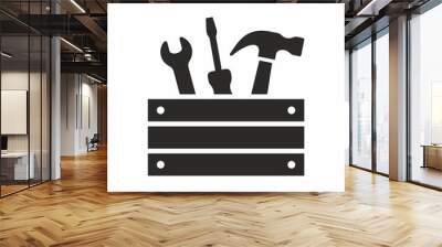 Toolbox with tools. Spanner, screwdriver and hammer icon. Vector icon isolated on white background. Wall mural