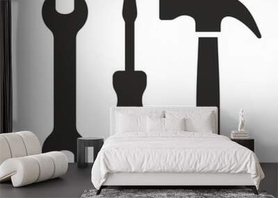 Wrench, screwdriver and hammer, tool icon set Wall mural