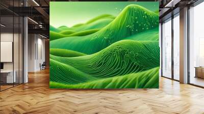 Abstract organic green lines as wallpaper background illustration. Macro landscape wallpaper. Digital AI
 Wall mural