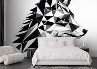 Geometric fox illustration black white polygonal design, minimalist decor, modern art Wall mural