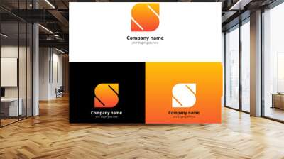 Letter S logo icon flat and vector design template. Decoration S with trend orange-yellow gradient color on white and black background. Minimalism, geometry creative symbol S in vector elements. Wall mural