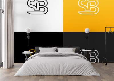 Logo SB. Linear logo of the letter s and b for companies and brands with a yellow gradient. Set of minimalistic monogram design. Wall mural