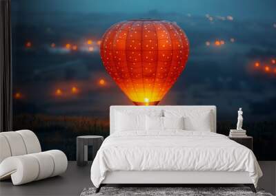 Hot air balloon in flight over Italy. Wall mural