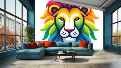 Vibrant rainbow lion head illustration, multicolored on white background, perfect for pride symbols Wall mural