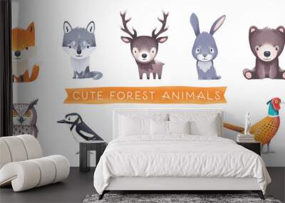 Cute forest animals illustrations Wall mural