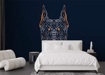 Doberman on dark background dog logo pet portrait Wall mural