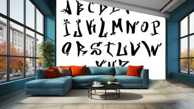 Creative black ink brush latin alphabet set Wall mural