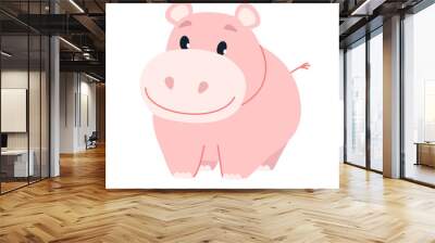 Cute pink hippos in cartoon style. Vector illustration isolated on white background. Wall mural