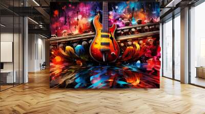 Colorful Guitar Melody: An abstract and vibrant illustration of a guitar, representing the dynamic and expressive nature of music and artistic performance Wall mural