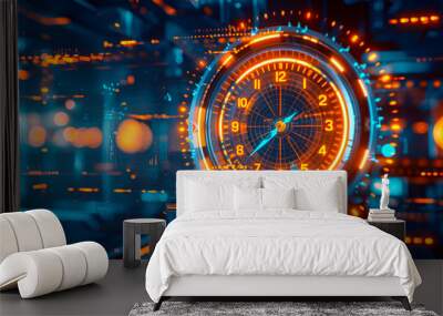 Concept of future and technology, abstract clock and digital design, blue tech background Wall mural