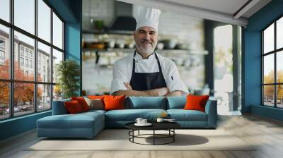 portrait of a smiling chef in the kitchen Wall mural