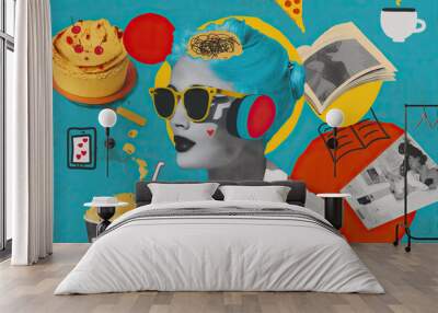 Happy millennial lifestyle, gene z, freedom, creativity, joy of life, modern art collage, Generative AI Wall mural