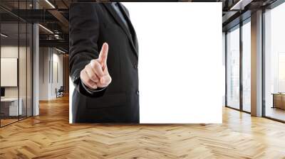 business man touching an imaginary screen against white backgrou Wall mural