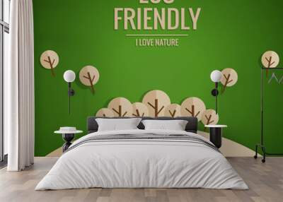 ECO FRIENDLY. Ecology concept with tree background. Vector illus Wall mural