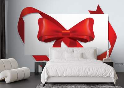 Gift bow and shiny red ribbon on white background  Wall mural