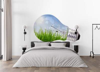 light bulb with landscape inside isolated on white Wall mural