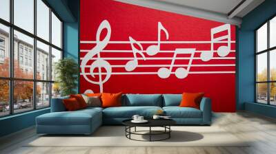 Paper  cut of music note on staves with copy space for text or d Wall mural