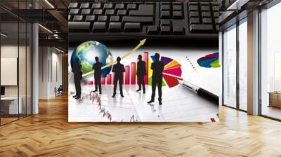 Silhouettes of business and business graph with earth (Elements Wall mural