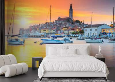 Beautiful sunset with Rovinj harbor,Istria region,Croatia,Europe Wall mural