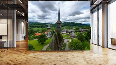 Bârsana monastery in Maramureș, Romania. Wall mural