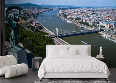 Aerial View of Budapest and the Danube River and Liberty statue Wall mural