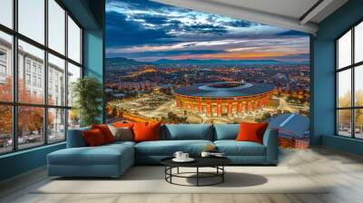 Hungary, Budapest. Puskas Arena at sunset. Amazing Cityscape Wall mural