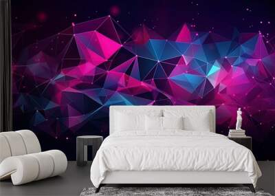 Pink purple violet blue abstract background for design. Geometric shapes. Triangles, squares, stripes, lines. Color gradient Wall mural