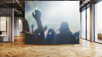 blurred of christian worship with raised hand,m Wall mural