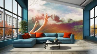 soft focus of Christian worship with raised hand,music concert Wall mural