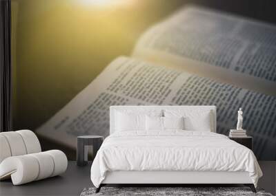 Soft focus The holy bible on wood table with copy space.christian background Wall mural